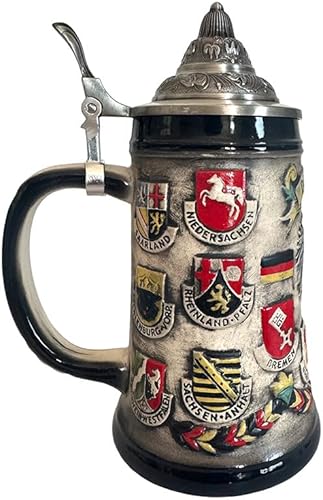 Miniatura 3 de Taza de cerveza con diseño de castillo de águila alemana con tapa Petwer, regalos de cumpleaños de 0.6 litros (beige)