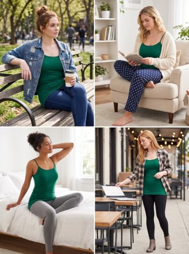 Image of Women's Long Cotton Camisole Spaghetti Strap Tank Top