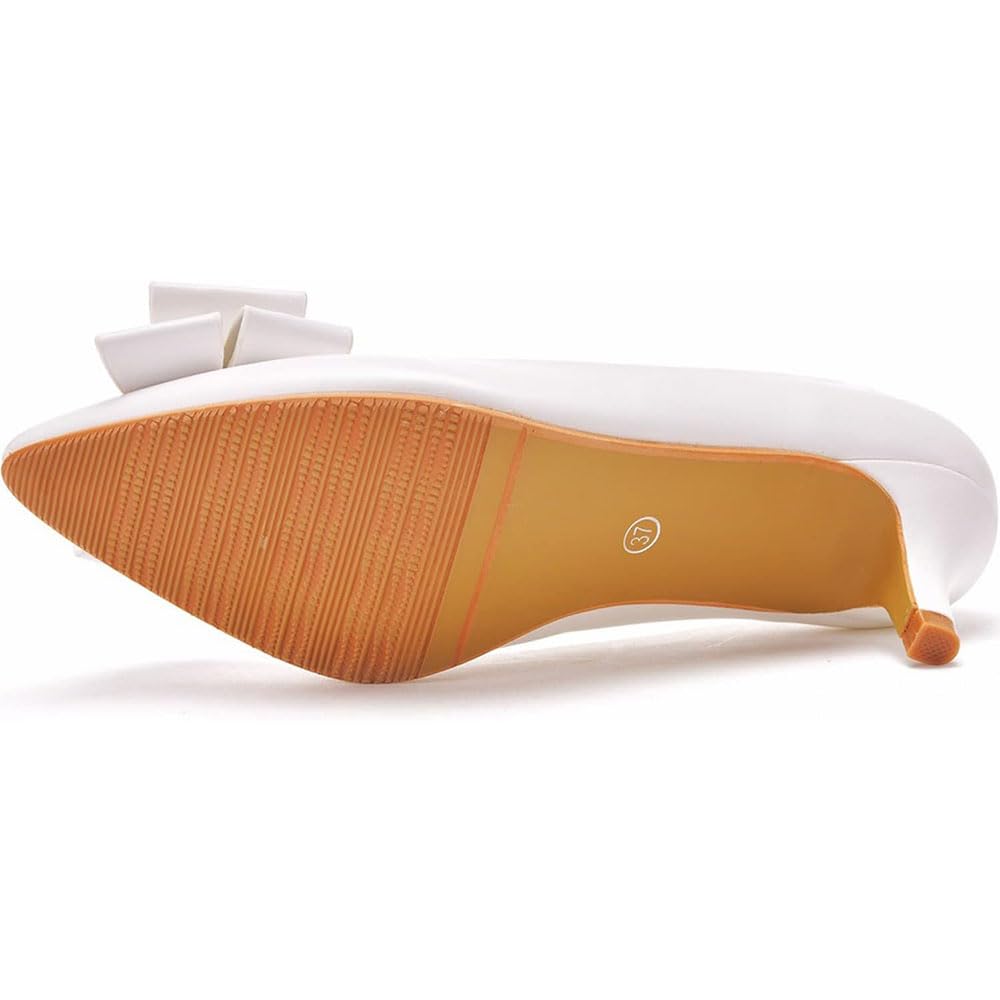 Décolleté da donna con fiocco con fiocco Classico tacco basso da 1,96 pollici Slip On Décolleté a punta chiuse Décolleté da lavoro per ufficio Décolleté scarpe/white/43EU