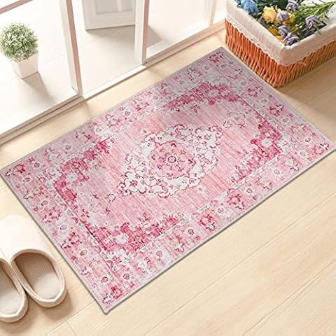 Taleta Gorgeous Washable Welcome Doormat, Traditional Persian Art Foldable Foyer Rug for Doorways(Pink, 50*80cm) Cover