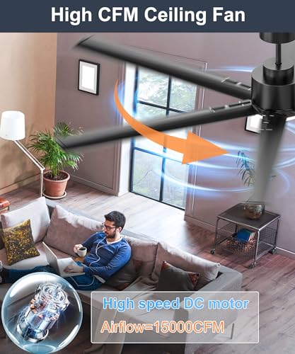 JAYNLT 82 Inch Ceiling Fan with Light,High CFM Industrial LED Fan Lights with 6 Aluminium Blades,Remote Control, Air Reversible 6 Speed 3 Colors Noiseless DC Motor for Warehouse,Farm thumbnail 3