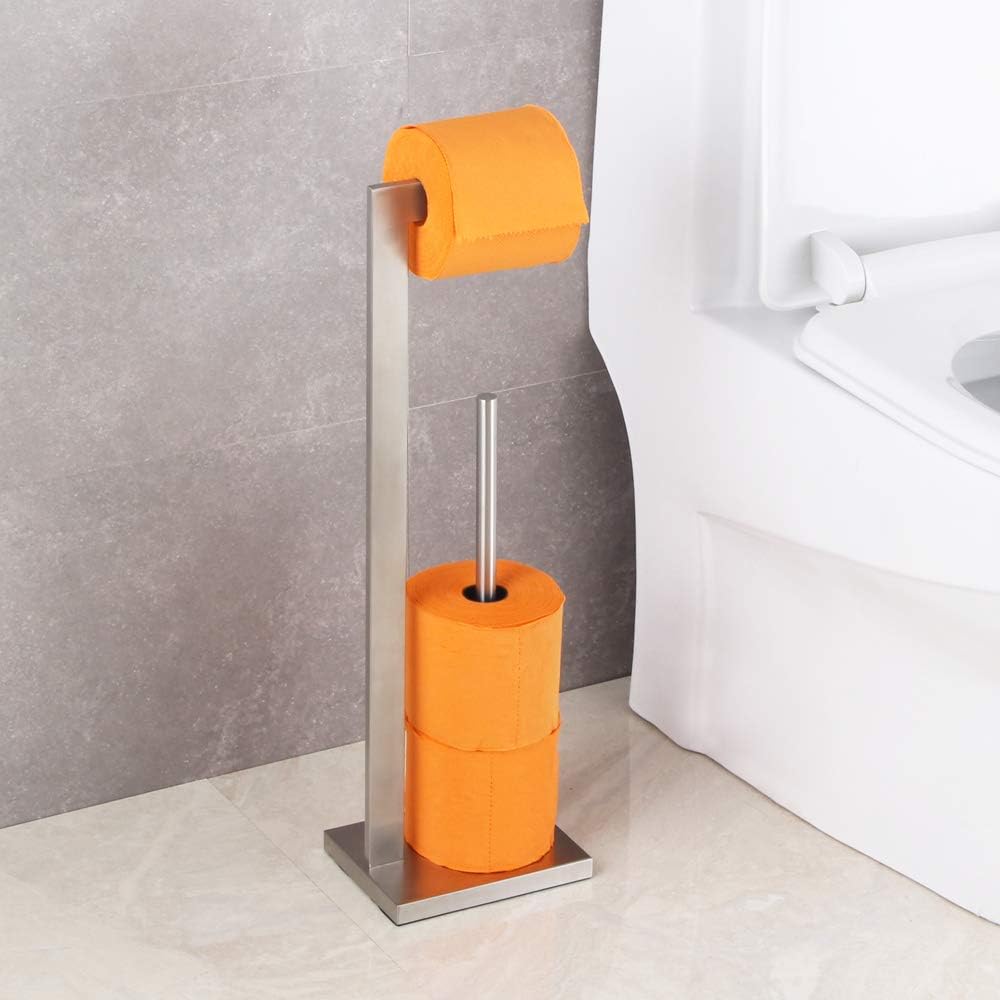 GERZWY Toilettenpapierhalter, freistehend, mit Reserve, SUS 304 Edelstahl, Toilettenpapierhalter, Bodenständer, Aufbewahrung, gebürstete Oberfläche, DZY004-LS