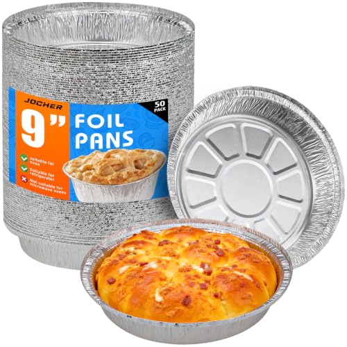 50 Pack 9 Inch Round Aluminum Foil Pie Pans Pie Tins Disposable Ideal for Baking Delicious Tarts or Crispy Pastry Crusts Freezer & Oven Safe Pie Pan For Cooking Storage Roasting & Reheating