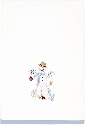 Avanti Linens - Toalla de baño, terciopelo de algodón suave, bordada, decoración festiva del hogar (colección costera de muñeco de nieve)