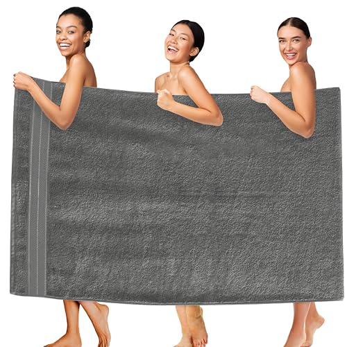 Image of Elegant Comfort Three Line Popcorn Extra Large Luxury Bath Towel - 40 inch x 80 inch inch, Premium Hotel Spa Quality 1 Piece Oversized Bath Sheet 100% Turkish Cotton Super Soft Highly Absorbent, Charcoal Gray