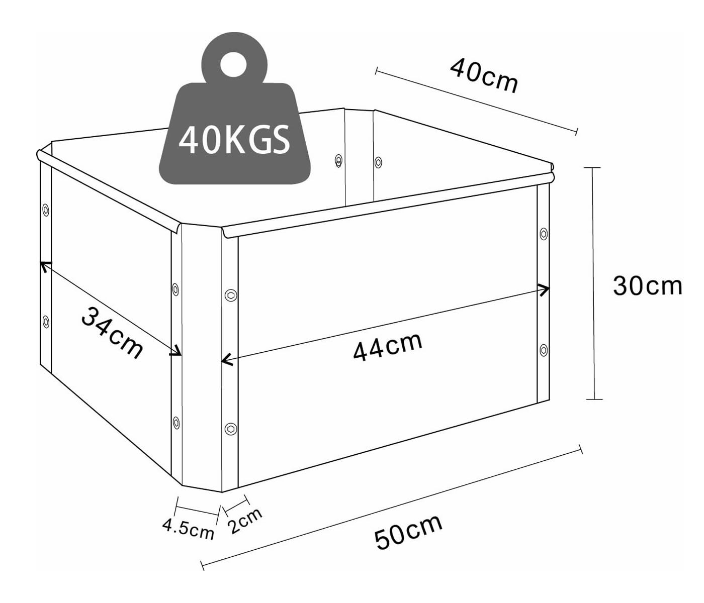 VCM Metall Hochbeet 50x40x30 cm, rechteckiger Pflanzkasten für Balkon Terrasse Garten, Blumenkasten mit und Auch ohne Boden nutzbar, Balora M Grün
