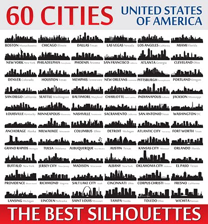 adrium Póster de 100 x 90 cm: increíble juego de horizonte de 60 siluetas de la ciudad de los Estados Unidos de América (29874919)