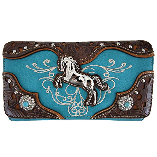 Image of Tooled Leather Laser Cut Western Style Horse Cowgirl Purse Country Totes Women Handbag Everyday Shoulder Bags Wallet Set