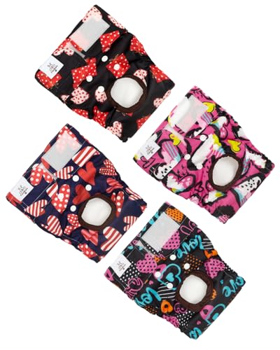 Image of CuteBone Washable Female Dog Diapers 4 Pack Reusable Doggie Heat Diapers for Period FMG12L