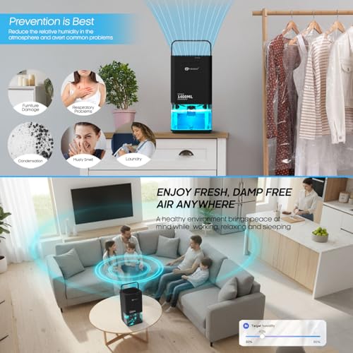 ​Puremate1​400Ml Electric Dehumidifier With Ultra Quiet & Auto Shut Off 7 Colorful Led Portable Mini Dehumidifier ​For Damp, Mould, Moisture In Home,For Wardrobe, Bathroom, Bedroom, Garage - 7