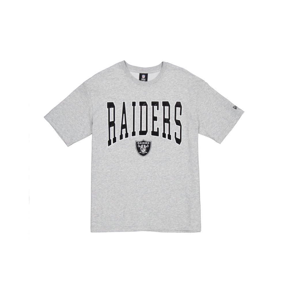 LAS VEGAS RAIDERS New Era Cap NFL Oversized T-Shirt Satin Applique Patch Logo Heather Gray Unisex