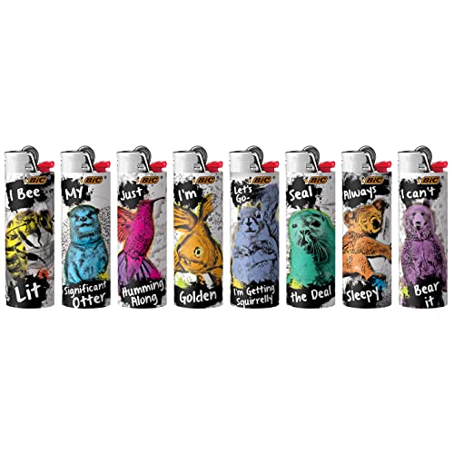 BIC Maxi Pocket Lighter, Special Edition Party Animal Collection, Assorted Unique Lighter Designs, 8 Count Pack of Lighters