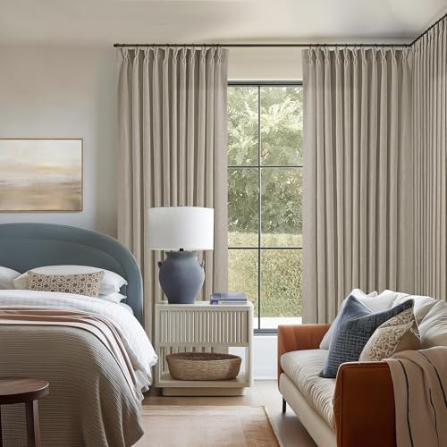 Image of Extra Wide Taupe Linen Curtain 96 Inches Long 70 Inch Wide for Living Dining Room Pinch Pleated Drapes for Patio Sliding Glass Door Hooks Rings Sheer Privacy Curtain 72x96 1 Panel Burlywood Birch