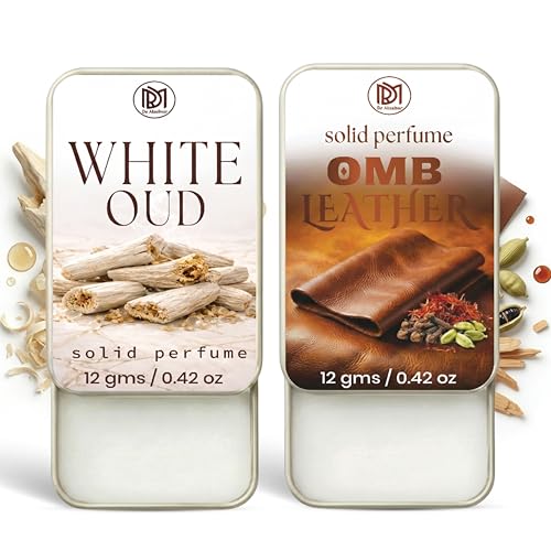 Image of Dr.Mashur Solid Perfume |OMB leather&White Oud Alcohol Free Wax Perfume Balm, Long Lasting | Pocket Tin 12g, Pack Of 2| Non Greasy Smooth Glide, Travel Friendly Unisex Gifts He Or Her
