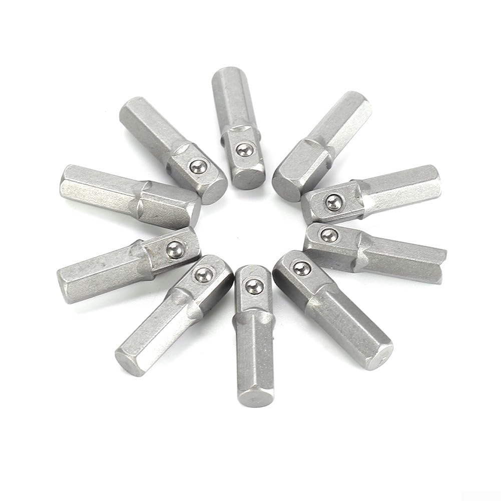 Set di adattatori per bussola, 10 pezzi, con codolo esagonale da 6,35 mm a 1/4", convertitori per utensili elettrici e trapani, 25 mm