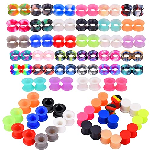 100pcs Colorful Silicone Ear Gauges Plugs Double Flared Ear Tunnels Stretchers Ear Piercing Jewelry 2g-3/4