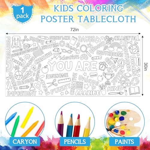 Image of Motivational Large Coloring Poster for Kids 30 x 72 Inch, Giant Positive Affirmations Coloring Paper Tablecloth Sheets, Color-in Activities Games for Kids Classroom Home Birthday Party Supplies