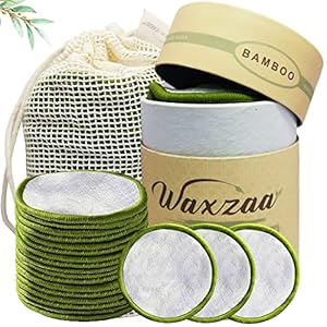 Waxzaa Reusable Makeup Remover Pads 23 Pack 100% Organic Reusable Cotton Pads Bamboo Face Pads with washable Laundry Bag…