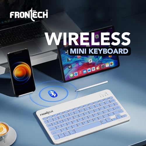 Image of FRONTECH Wireless Mini Keyboard | BT Multi-Device | 78 Keys with Functional Hot Keys | Silent Scissor Switch | 120mAh Rechargeable Battery | Android, Windows & iOS | 1 Year Warranty (FT-1603ABLU)