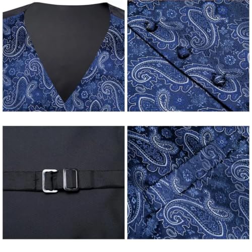 Men's Silk Paisley Slim Fit Waistcoat Tie Hanky Cufflinks Set for Wedding Suit Business Party4