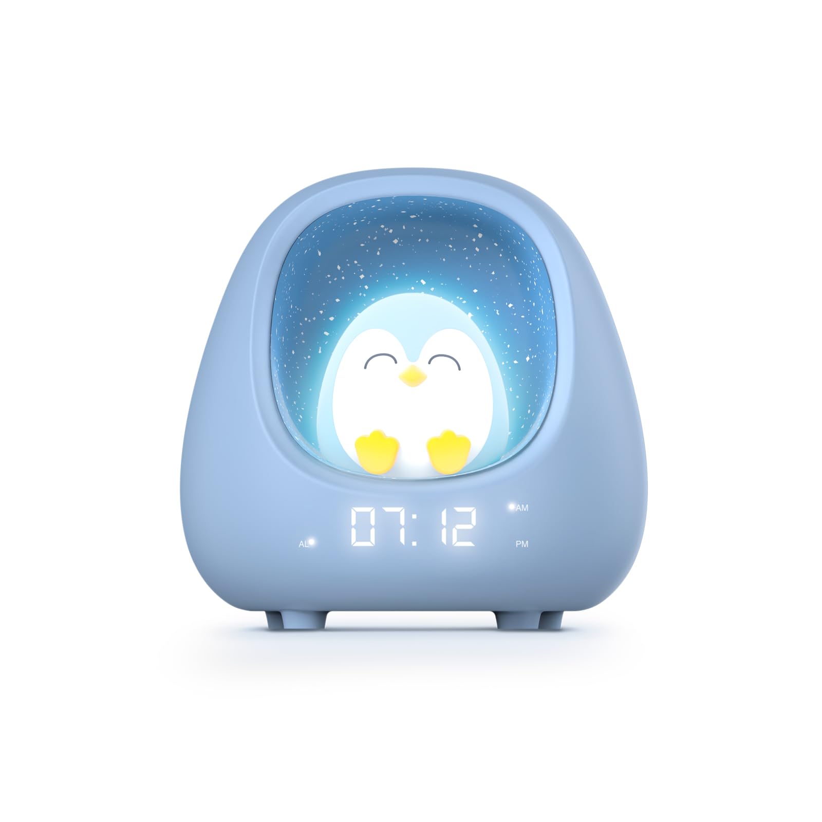 Bigben Veilleuse Réveil Enfant Pingouin, Lumineux et Musical, Sons Apaisants et Bruits Blancs, Lumière Réglable au Toucher, Minuterie et Batterie Rechargeable USB-​C, Fille et Garçon - NESTKIDSPENGUIN