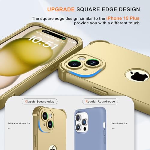 Image of ORETECH 3 in 1 for iPhone 15 Plus Case with 2 x Screen Protector,Gold | Full Body Shockproof Design Smooth Texture,15FT Military Grade, Camera Lens Shield, with Armor Front Frame Protection