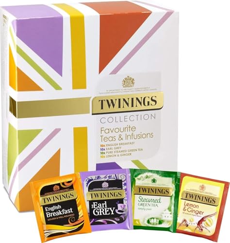 Twinings - Coffret Favourite Collection - 40 Sachets Dégustation : Thés Noirs, Thés Verts et Infusions - à Déguster Chaud ou Froid