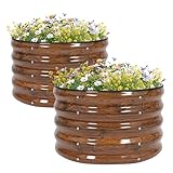 GoCampDirect 60 x 60 x 42 cm rund Hochbeet Pflanzbeet Frühbeet Gartenbeet Pflanzkübel Pflanzkasten Blumenkasten Gemüsebeet Blumenbeet Holzfarbe Verzinkter Stahl（2 Pakete）