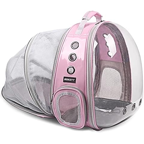 BEIKOTT Expandable Cat Backpack Carriers Bag, Premium Leather Dog Backpack, Pet Bubble Backpack for Small Cats Puppies Dogs Bunny, Transparent Capsule Backpack for Travel, Hiking and Outdoor Use Cover