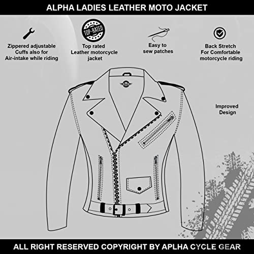 ALPHA CYCLE GEAR Jaqueta feminina de couro para motociclista Brando Cafe Rider Jaquetas clássicas, P
