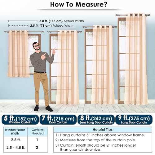 Image of Story@Home Sheer Curtains 8 Feet Long Set of 2 | Net Semi Transparent Curtain | Solid Printed | Semi Long Door Curtain for Living Room, Bedroom | (118 X 242 cm, Beige)