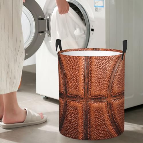 Image of Basketball Round Laundry Hamper Basket Ball Texture Storage Basket Toys Clothes Organizer Bin For Home Bathroom Bedroom Dorm Nursery, 38l