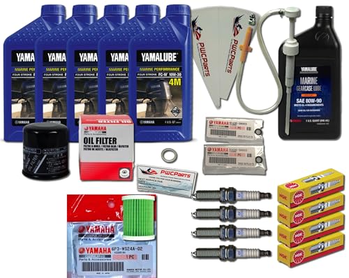 PWCParts 2006+ F150 F150B F150XB F150XA F150LB F150XCA F150LB 2.7L I-4 Fits Yamaha Outboard Oil Change 10W30 FC 4M Lower Unit Gear Lube NGK Spark Plugs LFR5A-11 Primary Fuel Filter Maintenance Kit