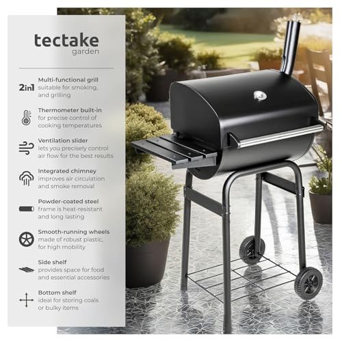 tectake® BBQ Charcoal & Wood with Built-in Thermometer, Adjustable Ventilation, Storage Shelf, Wheels, and Powder-Coated Steel Frame - A Flexible Barbecue, Smoker & Portable Grill - Medium - Image 2