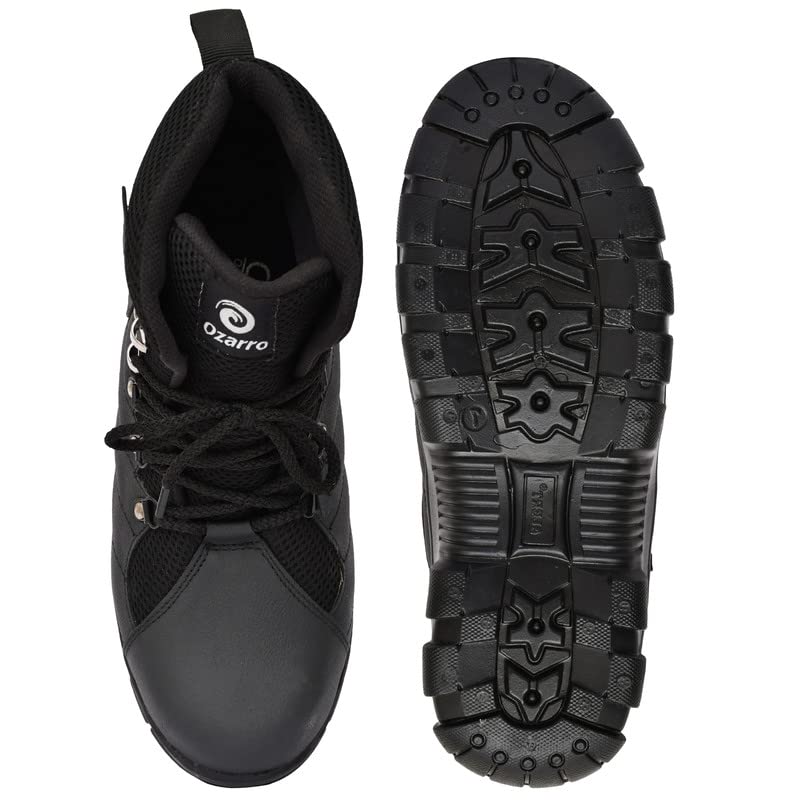 Image of Ozarro Mens Black Genuine Leather Steel Toe Safety Shoes (S4443)