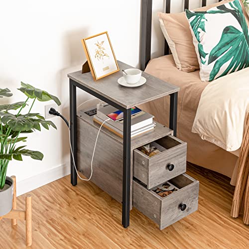 HOOBRO Set of 2 End Tables with Charging Station, Narrow Side Table with Drawers & USB Port & Power Outlets, Nightstand for Small Spaces, Living Room, Stable, Greige and Black BG541BZP201 by HOOBRO - Used condition - Image 8