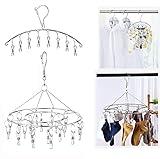 CenYouful Stainless Steel Hanging Drying Rack for Drying Socks, Baby Clothes, Bras, Towel, Underwear, Hat, Scarf, Pants, Gloves(Arc with 8 Clips + Round with 20 Clips)