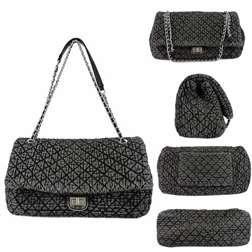 Image of M-ioi-M Extra Large Quilted Denim Purse,Oversize Shoulder Bags for Women, Crossbody Flap Hobo Tote Bag,Chain Strap Jean Purse