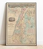 Historical Map, 1873 Map of Palestine and all Bible lands, containing the ancient and modern names of all known places, a table of seasons, weather, productions, etc, Vintage Wall Art : 24in x 32in