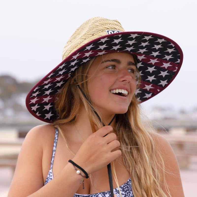 Image of COR Surf Straw Hats for Men and Women Classic Lifeguard Sun Hat with UPF 50+ Cloth Printed Under The Beach Hat