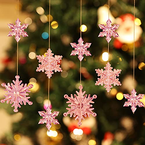 Pendentif arbre de Noël flocons de neige acrylique rose clair - 7