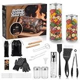 Clheatky Rolling Grill Basket Set, 18 in 1 Stainless Steel Grilling Basket with Removable Handle Grill Baskets for Outdoor Grill, BBQ Grilling Accessories Set for Vegetables Seafood Meat Fish