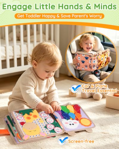 Image of Cobelae Montessori Busy Book for Toddlers 1-3, Toddler Busy Board | Felt Quiet Book, Airplane Travel Toys for Kids Ages 1+ Year Old,Baby Learning Activity Books,Boys Girls Gifts for 1 Year Old