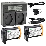 Kastar 2-Pack LPE4 Battery 11.1V 4400mAh and AC LCD Dual Fast Charger Compatible with Canon LP-E4 LPE4, US 5751B002 Battery, Canon LC-E4 LC-E4N Charger, Canon EOS 1D Mark IV, Mark 4 Camera