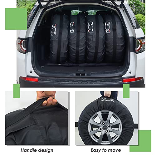 Image of Spare Tire Cover Set of 4 Waterproof with Handle Wheel Storage Bag for SUV Truck Camper Trailer RV Wheel Protector Cover with 4pcs Wheel Felt