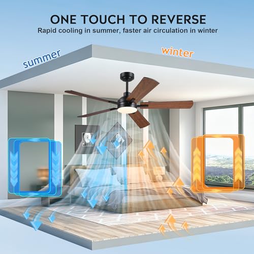 Image of JSAITEE 52 Inch Smart Ceiling Fan with Lights, Remote & App Control, DC Reversible Motor, 6 Speeds Quiet 35dB, 3CCT Dimmable LED, Low Profile Modern Ceiling Fans for Bedroom Living Room, Brown