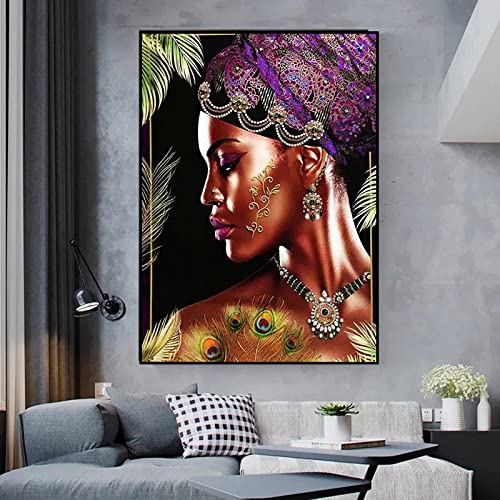 Tableau africain femme or pour sublimer le design de votre salon