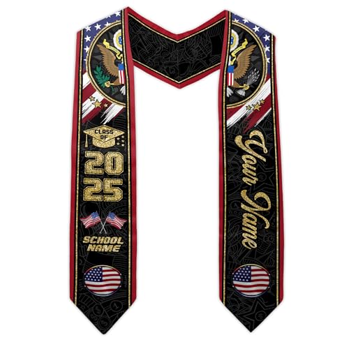 MonkeyVan Personalized USA Graduation Sash, Class of 2025 American Flag Stole Custom Stole for College High School University Us3