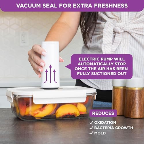 Image of HOLDN' STORAGE Vacuum Food Storage Containers, Set of 6 Glass Containers Mix & Electronic Pump - Keep Food Fresh Longer, BPA-Free Glass, Leak-Proof, Ideal for Meal Prep, Marinating