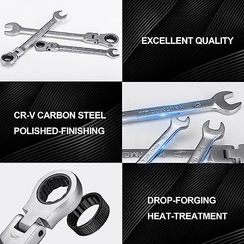 Hautmec 7-Piece Flex-Head Ratcheting Combination Wrench Set, Metric 8-19Mm, 72-Teeth Chrome Vanadium Steel With Storage Rack For Mechanics, Auto Repair, Household Tool Kit Ht0127-Rw #TOP4